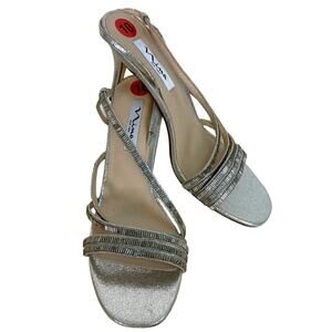 NWOB Nina Strappy Beaded Silver 4" Heel Sling Back Special Event Shoe Si…